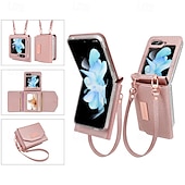 cheap Samsung Cases-Phone Case For Z Flip 6 Z Flip 5 Z Flip 4 Z Flip 3 Back Cover with Stand Holder with Wrist Strap Card Slot Retro TPU PU Leather