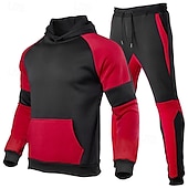 cheap Tracksuits-Men&#039;s Tracksuit Jogging Suit 2 Piece Casual Fall Long Sleeve Breathable Soft Fitness Gym Workout Running Sportswear Activewear Color Block Black Red Dark Gray