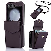 abordables Carcasas Samsung-teléfono Funda Para Z Flip 6 Z Flip 5 Z Flip 4 Z Flip 3 Funda Trasera con Soporte con cordón Ranura para tarjetas Retro TPU Cuero de PU