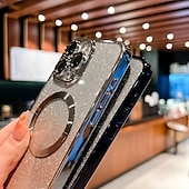 お買い得  iPhone用ケース-電話 ケース 用途 iPhone 16 Pro Max プラス iPhone 15 プロマックスプラス iPhone 14 13 12 Pro Max Plus iPhone 14 Pro Max iPhone 13 12 Pro Max バックカバー 磁石バックル ワイヤレス充電をサポート ブリンブリングリッターシャイニー レトロ風 TPU 仕上げ PC