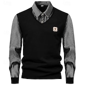 preiswerte Herrenpullover-Herren Pullover Strickpullover Herren Pullover Gerippt Stricken Standard Strick gefälschtes zweiteiliges Streifen Hemdkragen Modisch Brautkleider schlicht Freizeitskleidung Verabredung Bekleidung