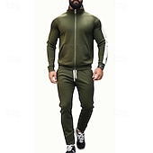 お買い得  トラックスーツ-男性用 トラックスーツ ジョギングスーツ 2個 カジュアル 秋 長袖 高通気性 ソフト フィットネス ジムトレーニング ランニング スポーツウェア アクティブウェア カラーブロック ブラック イエロー アーミーグリーン