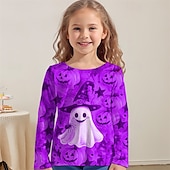 cheap Girl&#039;s Halloween Costumes-Halloween Girls&#039; 3D Graphic Pumpkin Ghost T shirt Tee Long Sleeve Spring Fall Fashion Basic Polyester Kids 4-12 Years Crew Neck Outdoor Casual Daily Regular Fit