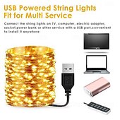 Недорогие Питание от USB-2 шт. 20 м светодиодных гирлянд, USB-гирлянда, 400 светодиодов теплого белого цвета, белый, синий для уличного рождественского гибкого украшения
