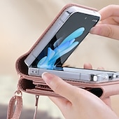 お買い得  サムスン用ケース-電話 ケース 用途 Zフリップ6 Z Flip 5 Z Flip 4 Z Flip 3 バックカバー ストラップ付き カード挿入口 耐衝撃 レトロ風 TPU PUレザー