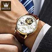 tanie Zegarki mechaniczne-OLEVS Męskie zegarek mechaniczny Moda Na codzień Zegarek na rękę Nakręcanie automatyczne Wyświetlanie faz księżyca Świecący WODOSZCZELNOŚĆ Skóra Zobacz