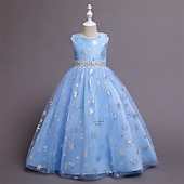 preiswerte Partykleider-kinderkleidung Mädchen Cosplay-Kleid Party Kleid Schneeflocke Ärmellos Leistung Weihnachten Gitter Rückenfrei Patchwork Schön Süß Polyester Maxi abendkleider Schaukelkleid Tüll-Kleid Winter 4-12 Jahre