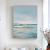 preiswerte Landschaftsgemälde-Ozean-Ölgemälde, handgefertigte Wandkunst, blaues riesiges Wellen-Ölgemälde auf Leinwand, handgemaltes Meereswellen-Struktur-abstraktes Gemälde, Strandlandschaft, modernes Himmels-Ölgemälde für