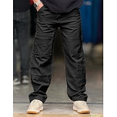 baratos Calças Cargo-Homens Calças Cargo Calças Calça Chino Calça casual Cintura elástica Bolso multi Perna reta Tecido Conforto Macio Comprimento total Ao ar livre Casual Diário Moda Roupa de rua Preto Cáqui