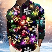 billiga Christmas Light Outfit-Jul Herr Pepparkakor män Pikétröjor Zip Polo Långärmad Polotröjor Krage Ledigt Festkvällskläder Vardag Dragkedja Vår Höst vinter Regnbåge