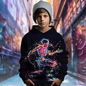 billiga Pojkens 3D Sporter &amp; Spel-Pojkar 3D Grafisk Dödskalle Huvtröja Långärmad Vår Höst Mode Streetwear Barn 4-12 år Huva Utomhus Ledigt Dagligen Normal