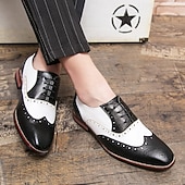 abordables Zapatos Brogue-Zapatos Oxford con punta de ala en marrón y blanco para hombre, zapatos de vestir vintage de cuero genuino inspirados en Gatsby para fiestas, bodas y eventos formales de la década de 1920.