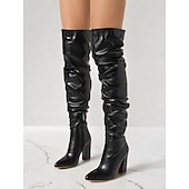 cheap Slouch Boots-Women&#039;s Black Slouchy Over-the-Knee Boots – Stylish Pointed Toe with Block Heel for Winter Fashion and Evening Outfits