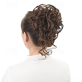 abordables Chignons-Extensions de cheveux chignon en désordre, chignon ébouriffé super long, postiches ondulés en queue de cheval, chouchous avec élastiques pour femmes et filles