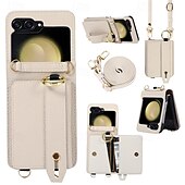 baratos Capa Samsung-telefone Capinha Para Z Virar 6 Z Flip 5 Z Flip 4 Z Flip 3 Capa traseira Com Suporte com cordão com pulseira Retro TPU Couro PU
