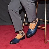 billige Klassiske Pensko-kvalitetssko for menn med okseskinn og semsket skinn - elegante blå og brune brogue-formelle sko for spesielle anledninger
