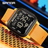 رخيصةأون ساعات رقمية-ساعة رقمية رياضية من ساندا للرجال عصرية وكاجوال وساعة تنبيه لامعة ومقاومة للماء وزخرفة ساعة TPU