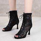 baratos Botas de dança-Mulheres Botas de Dança Profissional Botas sexy Moda Botas zíper Com Cadarço Adulto Preto