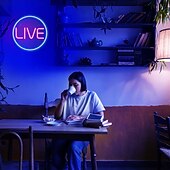 ieftine Lumini Neon LED-lumini cu neon live, lumini cu neon cu led live, lumini cu LED rotunde pentru jucători - semn cool de streaming/înregistrare live pentru studio, perete, dormitor, decor sala de jocuri