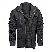 tanie Kurtki cargo-Męskie Kurtka polarowa Kurtka cargo Codzienny Urlop Keep Warm Kieszeń Polar Jesień i zima Równina Moda Moda miejska Kołnierz stawiany Regularny Czarny Khaki Zieleń wojskowa Kurtki