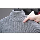 cheap Men&#039;s Pullover Sweater-Men&#039;s Pullover Sweater Jumper Knit Sweater Ribbed Knit Regular Knitted Plain Turtleneck Fashion Casual Daily Wear Date Clothing Apparel Fall &amp; Winter Wine Black S M L