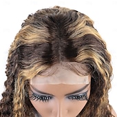 economico Parrucche lace front capelli veri-parrucca con mèches biondo miele parrucca con chiusura in pizzo 4x4 parrucche per capelli umani a onda profonda