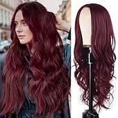abordables Perruques Synthétiques Sans Bonnet-perruque longue ondulée pour femme, perruque longue bouclée avec raie au milieu, cheveux synthétiques résistants à la chaleur, perruque en fibre naturelle pour une utilisation quotidienne en fête,
