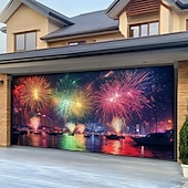 billige Garasje- og dørbanner-nyttår garasjeportdeksel ballonger fyrverkeri utendørs banner stort bakteppe for ferie utendørs garasjeport hjem veggdekorasjoner