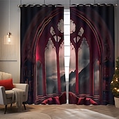 お買い得  ブラックアウトカーテン-2パネルカーテンドレープ遮光カーテンリビングルーム寝室キッチン屋内ステンドグラス窓装飾断熱部屋を暗くする