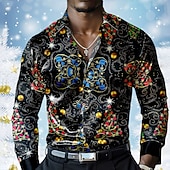 economico Abito luminoso di Natale-Natale Per uomo Camicia in raso Camicie Manica lunga Informale Da mare Abiti da sera per feste Da giorno Estate Primavera Autunno Camicie con colletto Stampa 3D Nero