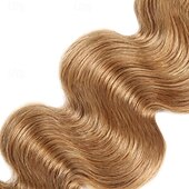 baratos 3 conjuntos de extensões de cabelo natural-3 pacotes de cabelo humano, cor castanho claro (27#), com ondas suaves de 18, 20 e 20 polegadas.