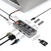 abordables Concentradores USB-Estación de acoplamiento USB C 8/10 en 1, 4K30 Hz, compatible con HDMI, RJ45, Ethernet, PD100W para PC