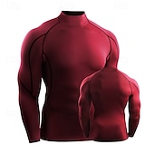 billiga Löpar-T-shirts och linnen-Herr T-shirt för jogging Långärmad T-shirt Ledigt Fritids- Höst Hög hals Andningsfunktion Snabb tork Gymträning Löpning Gång Sportkläder Sportkläder Solid färg Svart Vit Rubinrött