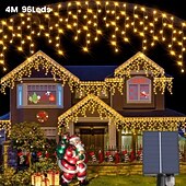 זול מופעל באמצעות אנרגיה סולארית-4m 96leds חיצוני סולארי קרח בר מחרוזת אור חצר מרזבים מרפסת גדר מדרגות חג המולד חתונה אווירה חגיגית מחרוזת אור דקורטיבית