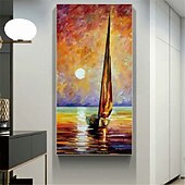 preiswerte Landschaftsgemälde-Segelboot-Ölgemälde, handgefertigt, abstraktes Segelboot-Kunstgemälde auf Leinwand, handgefertigtes nautisches Ölgemälde, große Segelschiff-Gemälde, Wandkunst, modernes Seestück-Gemälde für