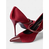 cheap Formal-Women&#039;s Burgundy Velvet Pointed Toe Stiletto Heels – Elegant High Heels with Gold Buckle for Formal and Evening Wear