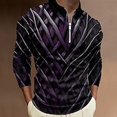 halpa Miesten geometrinen poolo-Miesten 3D-tulostus Poolopaidat Golf poolopaidat Pitkähihainen Poolopaidat Kaulus Business Casual Loma Arkikäyttö Vetoketju 3D-tulostus Kevät Syystalvi Musta Musteensininen Tumma Purppura