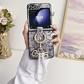 preiswerte Samsung-Handyhülle-Handy Hülle Handyhüllen Für Samsung Galaxy Z Flip 6 Z Flip 5 Z Flip 4 Z Flip 3 Rückseite mit Handschlaufe Stoßresistent Retro PC PU-Leder