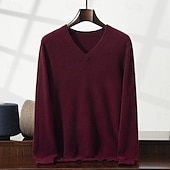 preiswerte Herren Elite Pullover &amp; Cardigans-Herren Pullover Stricken Einfarbig V Ausschnitt Strickware Elegant Weihnachten Weihnachtsgeschenke Bekleidung Herbst Winter Weinrot Schwarz S M L