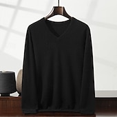 preiswerte Herren Elite Pullover &amp; Cardigans-Herren Pullover Stricken Einfarbig V Ausschnitt Strickware Elegant Weihnachten Weihnachtsgeschenke Bekleidung Herbst Winter Weinrot Schwarz S M L