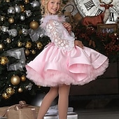 baratos Vestidos de Festa-Infantil Para Meninas Vestido de festa Côr Sólida Manga Longa Espetáculo Com Transparência Princesa Doce Com Transparência Longuette Vestido da bainha Vestido De Tule Verão Primavera Outono Crianças