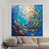 olcso Állatos festmények-aranyhal olajfestmény 100%-ban kézzel készített nagy koi festmény kézzel festett fal művészet koi halfestés új színes koi művészet koi festmény fali művészet kés művészet festmény lakberendezés dekor