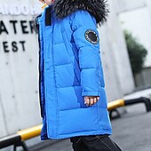 billiga Boy&amp;#39;s Downs &amp;amp; Pufferjacka-Barn Pojkar Ner Hoodiejacka Ytterkläder Bokstav Långärmad Ficka Täcka Utomhus Dagligen Grundläggande Svart Rubinrött Blå Höst Vinter 4 år +