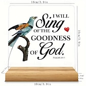 cheap Gifts-Acrylic Plaque with Wooden Base, Christian Inspirational Gift, Kindness Desk Decoration Featuring Scripture Quotes with Bird Design, Perfect for Home or Office Décor