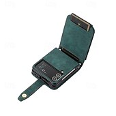 abordables Carcasas Samsung-teléfono Funda Para Z Flip 6 Z Flip 5 Z Flip 4 Z Flip 3 Gire la tapa con Soporte Cremallera con cordón Retro TPU Cuero de PU