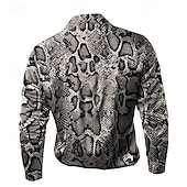 billiga Mans satin skjorta-Herr Serpentin Casual skjorta Knapp upp skjorta Långärmad Mode Casual Fest Ledigt Vår Höst Vinter Hög krage Mörkgrå