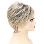 baratos peruca mais velha-perucas loiras curtas para mulheres perucas loiras com corte pixie com franja perucas de cabelo curto em camadas retas perucas loiras claras sintéticas de aparência natural