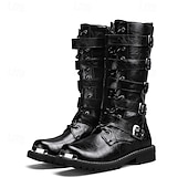 halpa Kengät miehille-miesten mustat steampunk-moottoripyöräsaappaat, joissa on solkihihnat ja kestävä luistamaton pohja - ihanteellinen biker-muotiin tai goottitapahtumiin