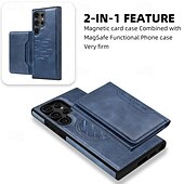 お買い得  サムスン用ケース-電話 ケース 用途 S24 Ultra S24 Plus S24 S23 S23 Ultra S23 Plus S22 S22 プラス ウルトラ S25ウルトラ バックカバー スタンド付き 取り外し可 磁石バックル レトロ風 TPU PUレザー