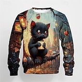 billiga Pojkens 3D-djur-Pojkar 3D Grafisk Tecknat Katt T-shirt Långärmad Vår Höst Mode Grundläggande Barn 4-12 år Rund hals Utomhus Ledigt Dagligen Normal